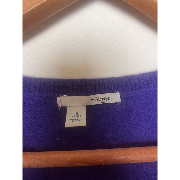 HALOGEN 100% Cashmere V-neck Knit Sweater Women’s Sz Small Petite Purple - Picture 4 of 7